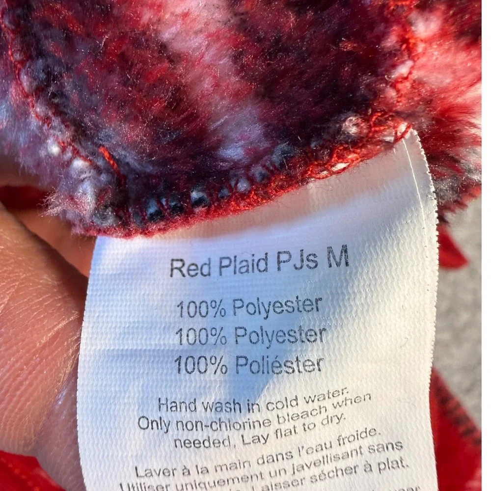 Red Plaid Fleece Dog Pajamas Medium Soft Warm‎ Pet One-Piece Sleepwear PJs
